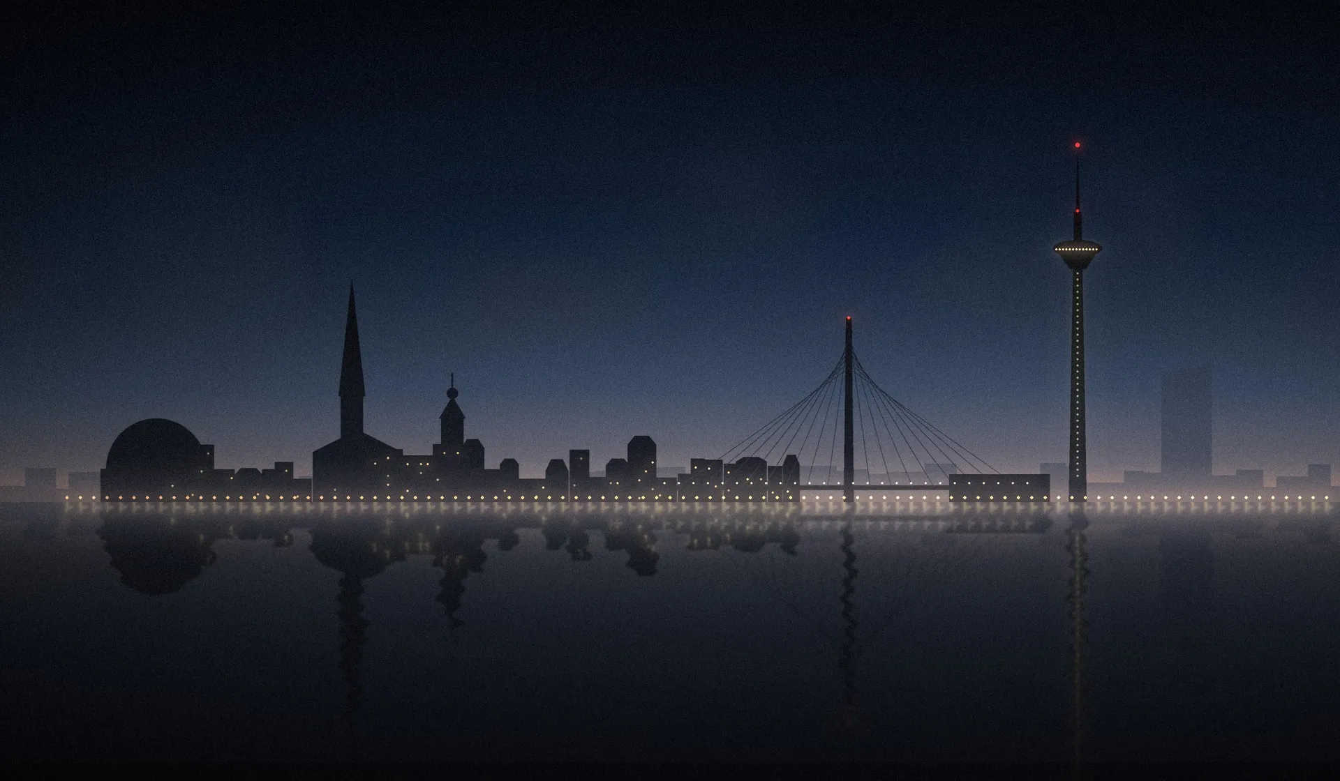 Düsseldorfer Skyline mit Rheinturm bei Nacht (Illustration)